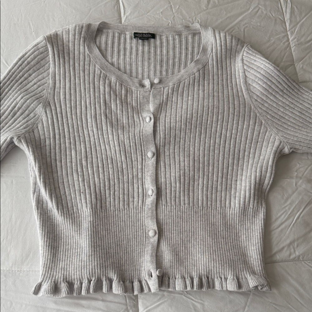 wild fable Light Gray Ribbed Button-Down Cardigan